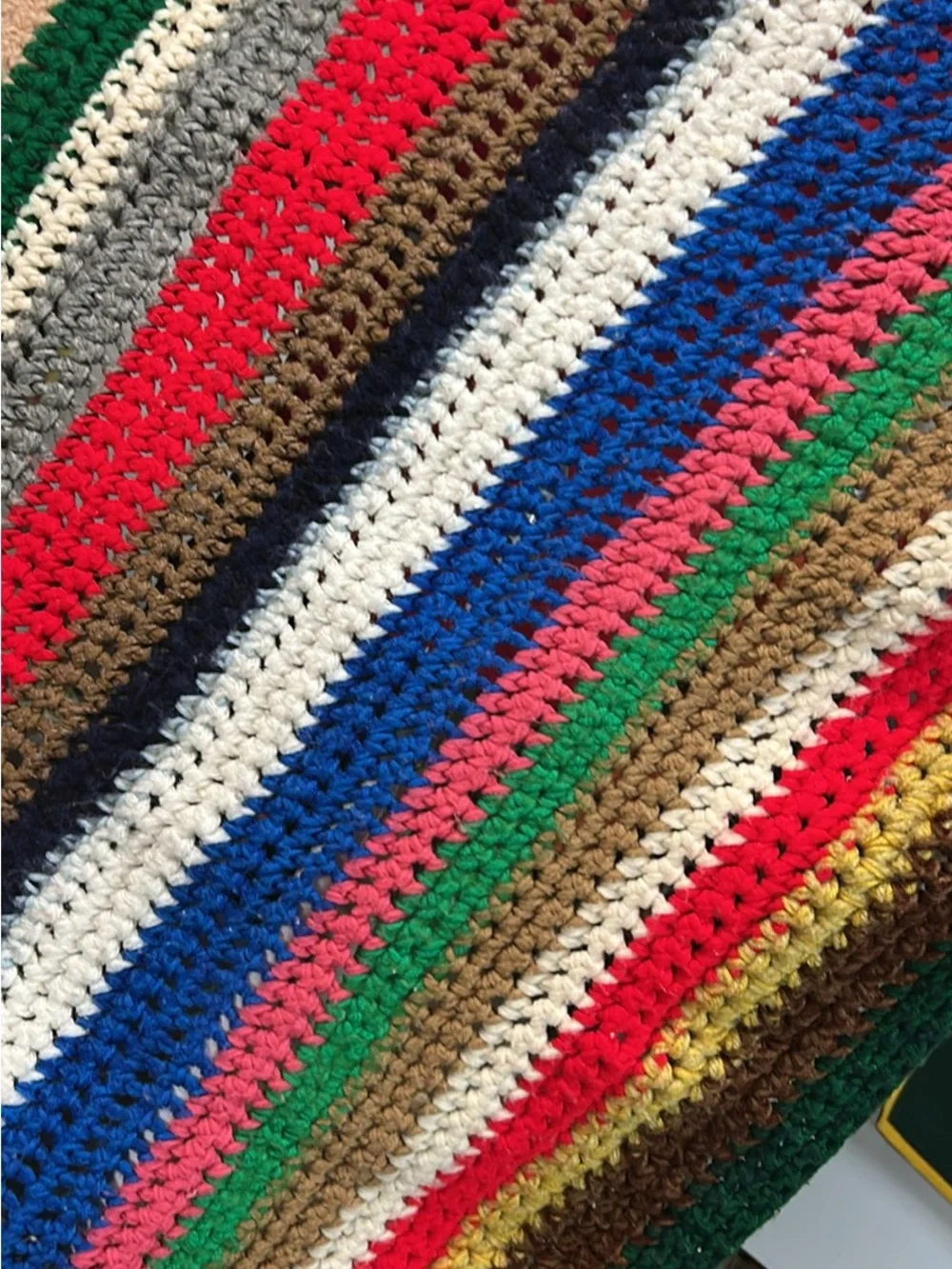 Handmade Multi-Color Striped Crochet lap Blanket 61 x 45”